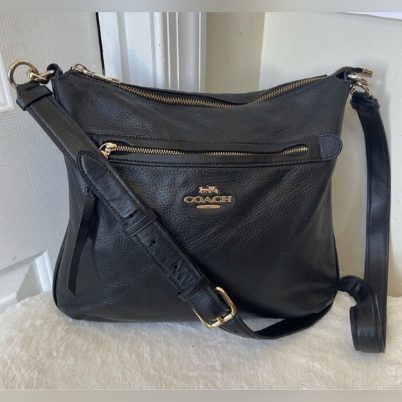 Coach Handbags - Coach F34823 Mae Black Pebble Leather Crossbody Bag EUC